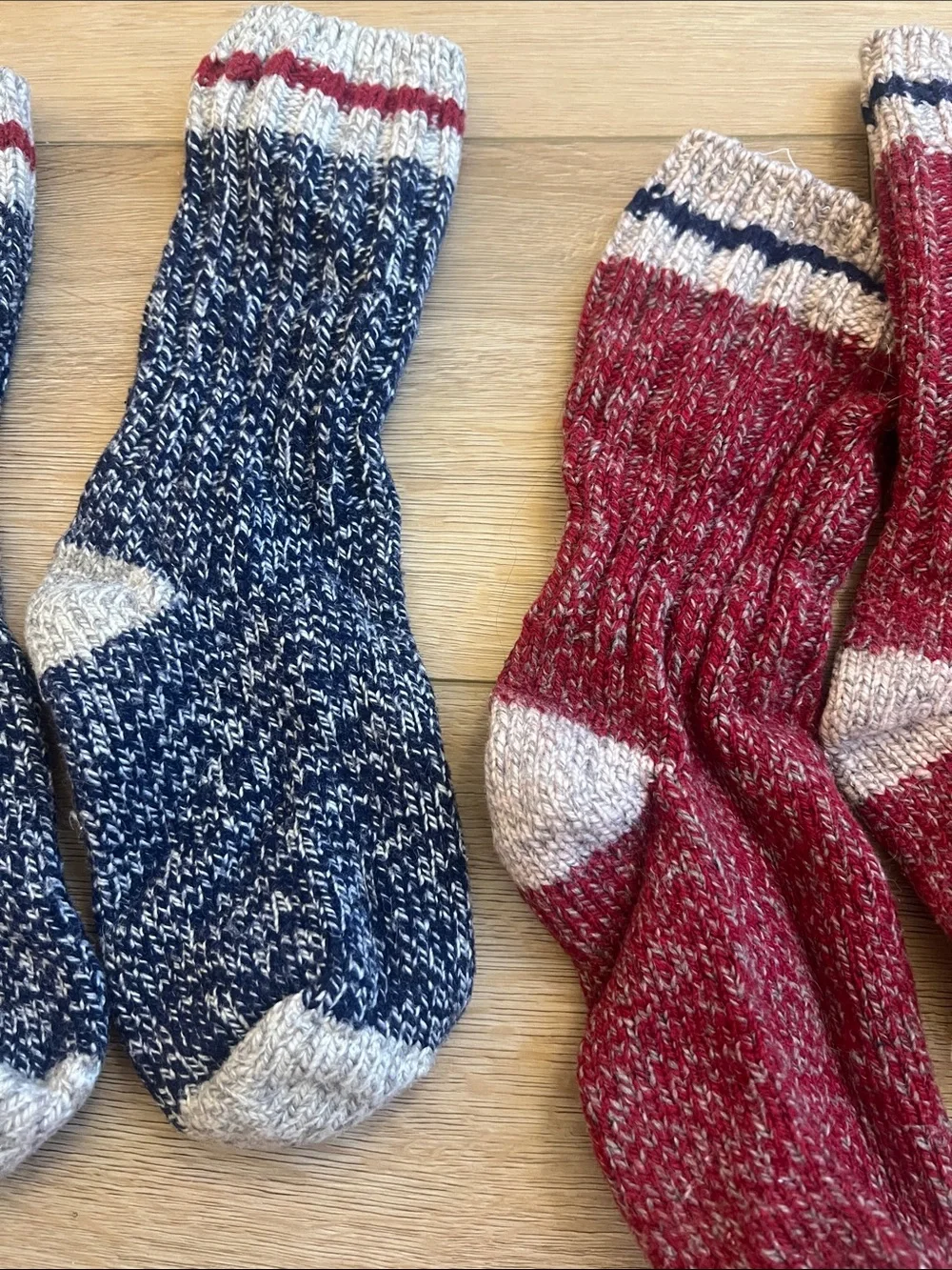 Cozy Marled Wool Blend Crew Socks Red Navy Winter 2 Pair